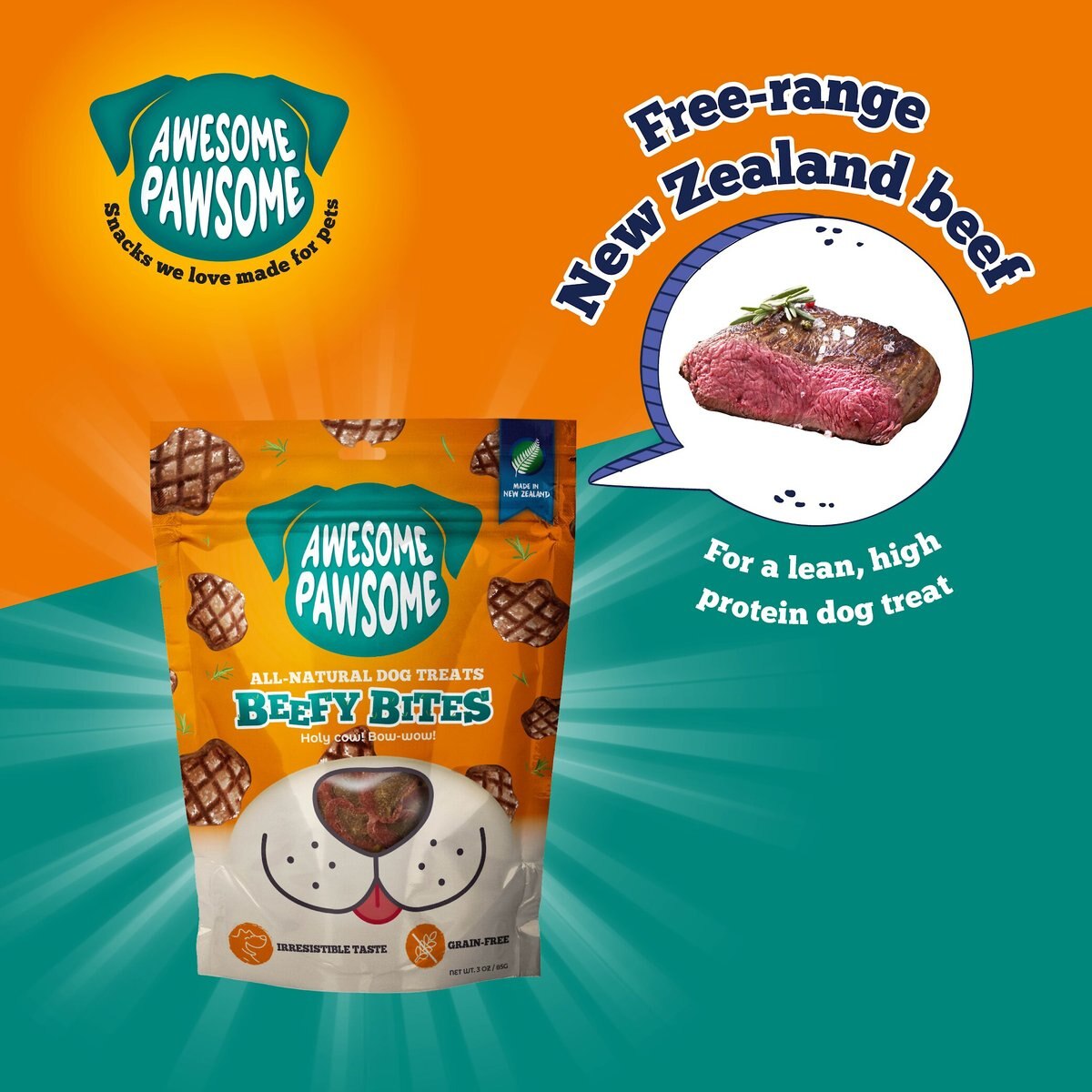 Awesome Pawsome Beefy Bites Dog Treats， 3-oz bag