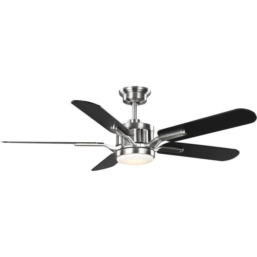 Progress Lighting Claret 54 in. 5-Blade LED Reversible BlackAmerican Walnut Wood AC Motor Transitional Ceiling Fan with Light and Remote P250007-009-30