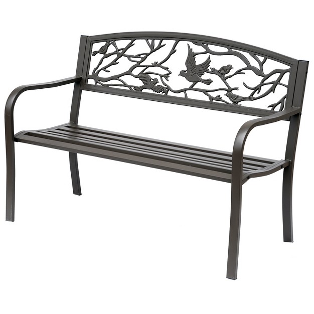 Vintage Animal Pattern Garden Cast Iron Patio Bench Outdoor Furniture Loveseat Chair With Backrest And Armrest For Yard Lawn Brown