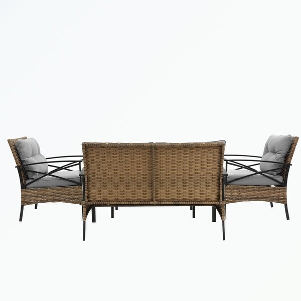 4 piece sectional rattan wicker corner sofa set with cushion - Overstock - 37503755