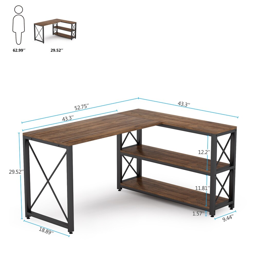 Industrial L Shaped Desk with Storage Shelves  Corner Computer Desk PC Laptop Study Table Workstation