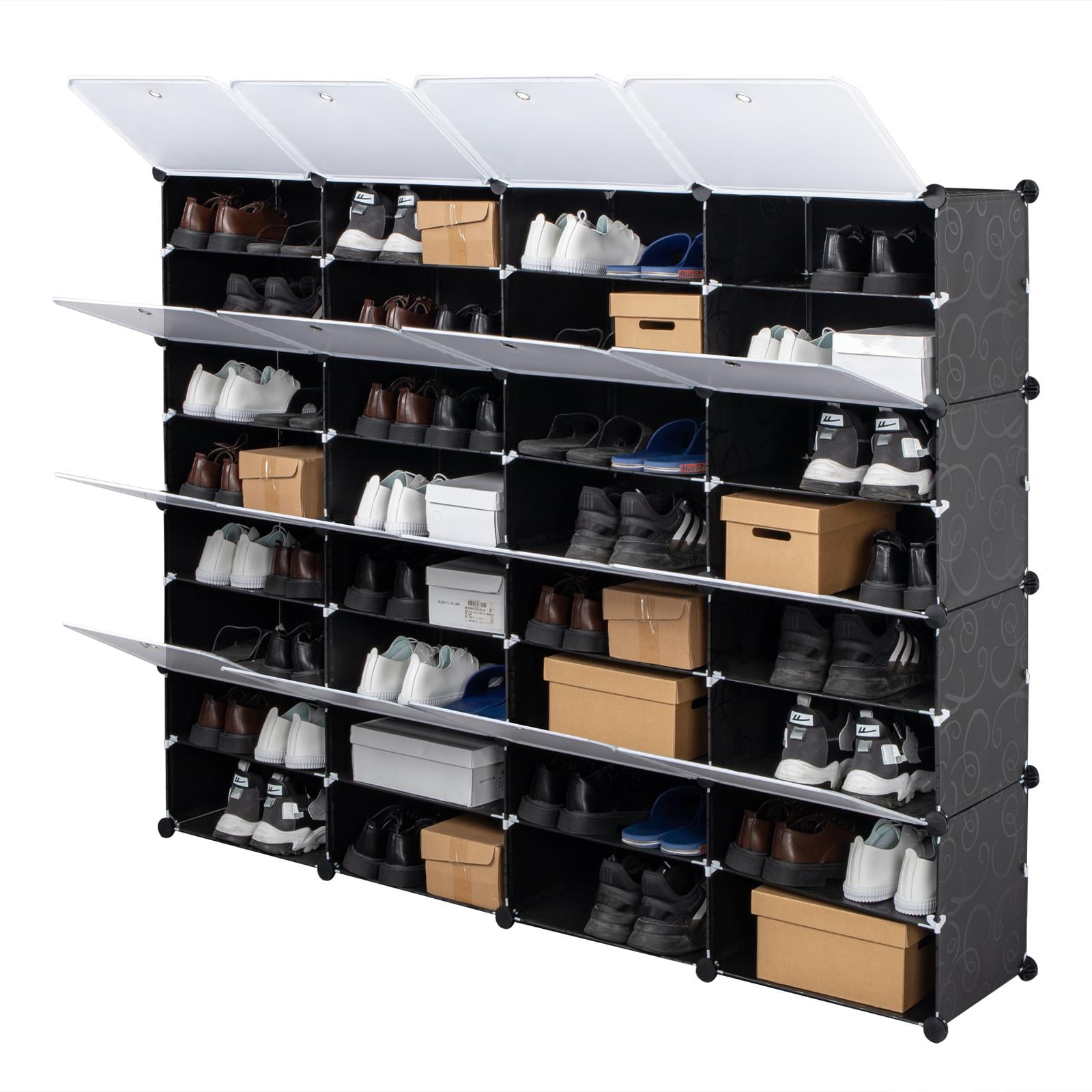 Ktaxon 32 Cubes 64 Pairs Modular Plastic Shoe Storage Cabinet Boxes Expandable 8 Tiers Shoe Rack