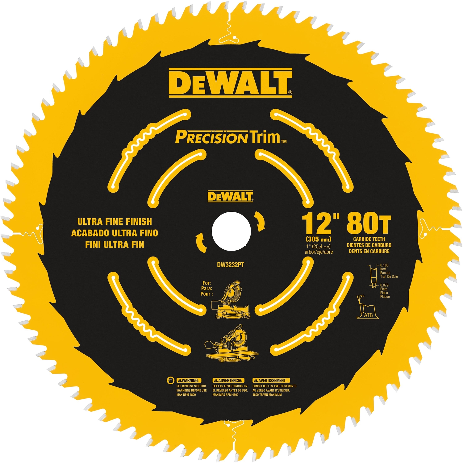 DW Precision Trim 12 in. D X 1 in. Carbide Tipped Circular Saw Blade 80 teeth 1 pk