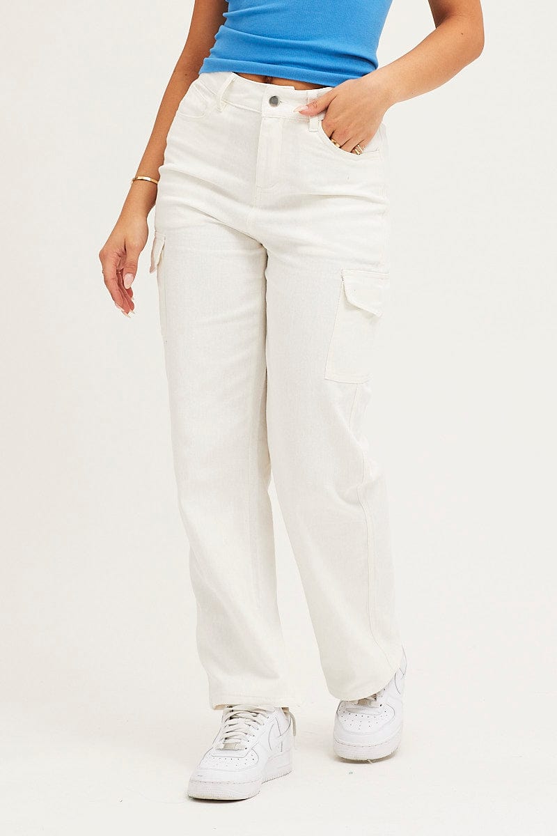 White Cargo Pants Polyester
