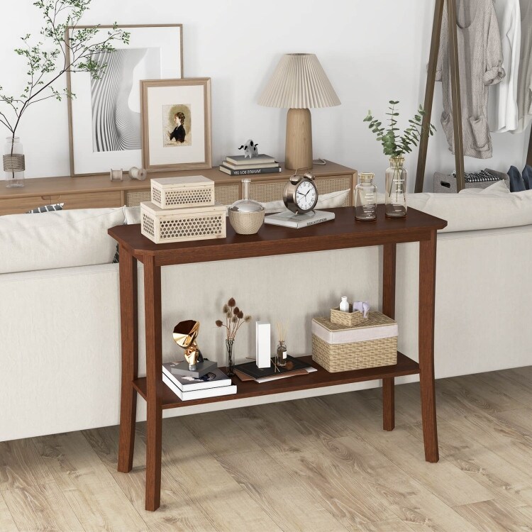 2 Tier Freestanding Wooden Console Table with Open Shelf   38\