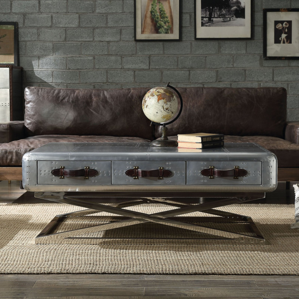 Industrial Coffee Table  Aluminum Construction With 3 Drawers  Metallic Silver   Industrial   Coffee Tables   by Declusia  Houzz