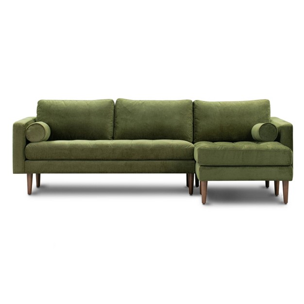 Florence Mid century Modern Velvet Right Sectional Sofa Distressed Green Velvet Poly amp Bark