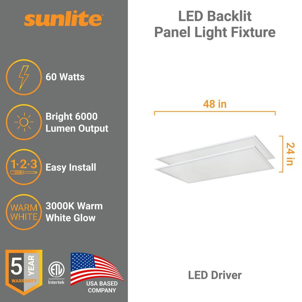 Sunlite 2 ft. x 4 ft. 6000 Lumens Lay in ENERGY STAR Dimmable Integrated LED Flat Panel Light 3000K Warm White (2-Pack) HD03748-1