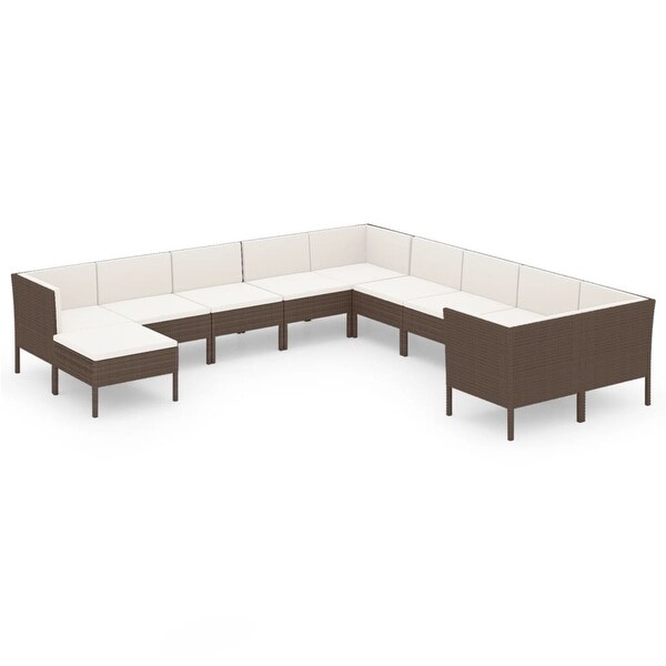 11 Piece Patio Lounge Set with Cushions Poly Rattan Brown - Overstock - 35848097