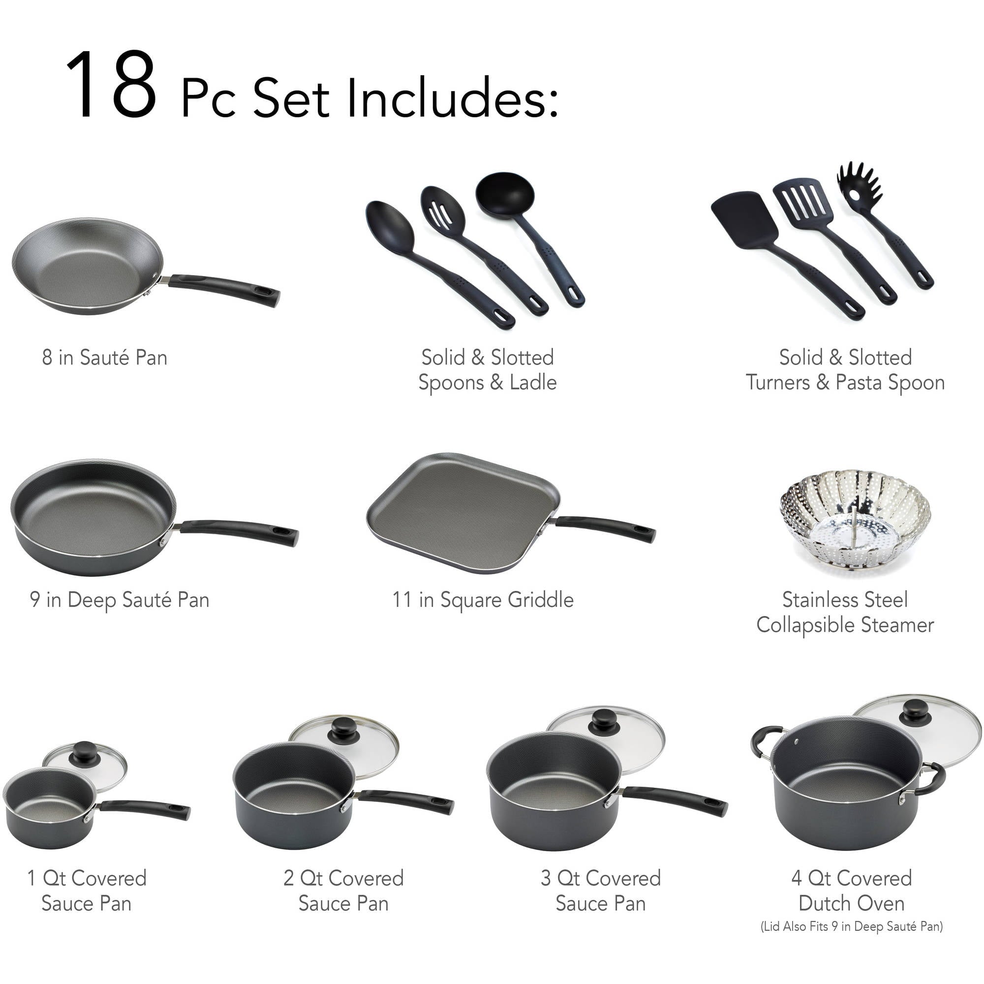 Tramontina Primaware 18 Piece Non-stick Cookware Set, Steel Gray