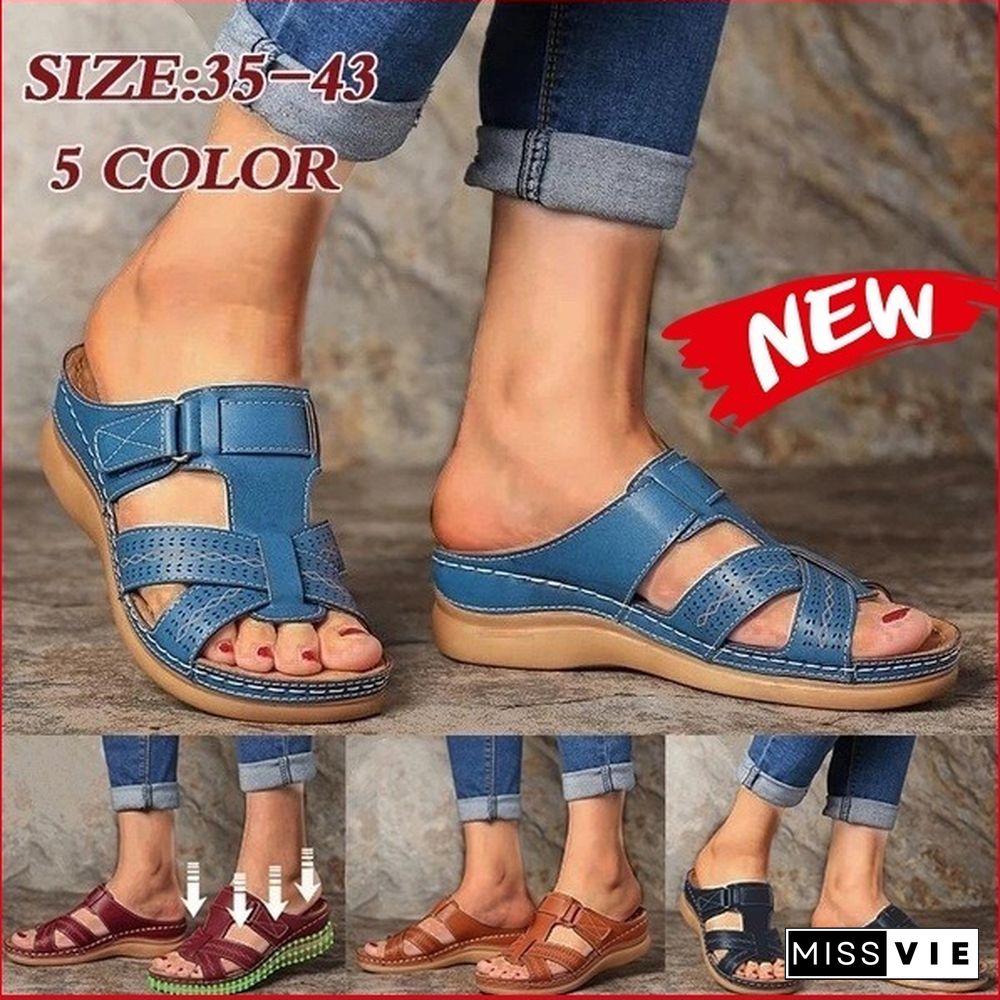 Women's Fashion Retro Sandals And Slippers Buckle Slippers Comfortable Family Beach Slippers Wedges Plus Size Slippers