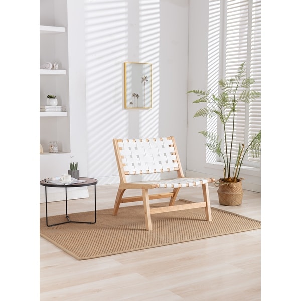 Solid Wood Frame Chair With White Wool Carpet. Modern Accent Chair Lounge Chair for Living Room