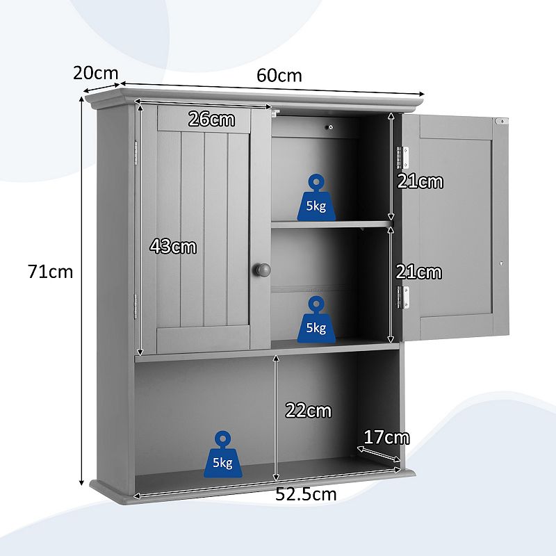 2-Door Wall Mount Bathroom Storage Cabinet with Open Shelf