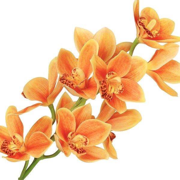 Set of 2 Large Orange Artificial Cymbidium Orchid Flower Stem Spray 31in