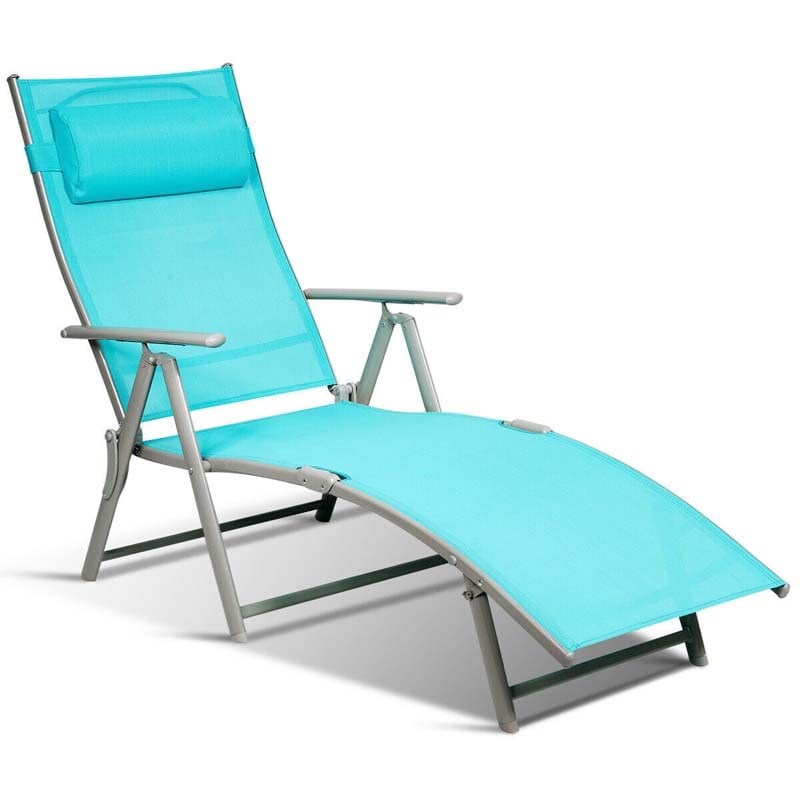 7-Position Folding Outdoor Chaise Lounge Chair, Lightweight Patio Pool Chair Sun Lounger with Cushion & Pillow