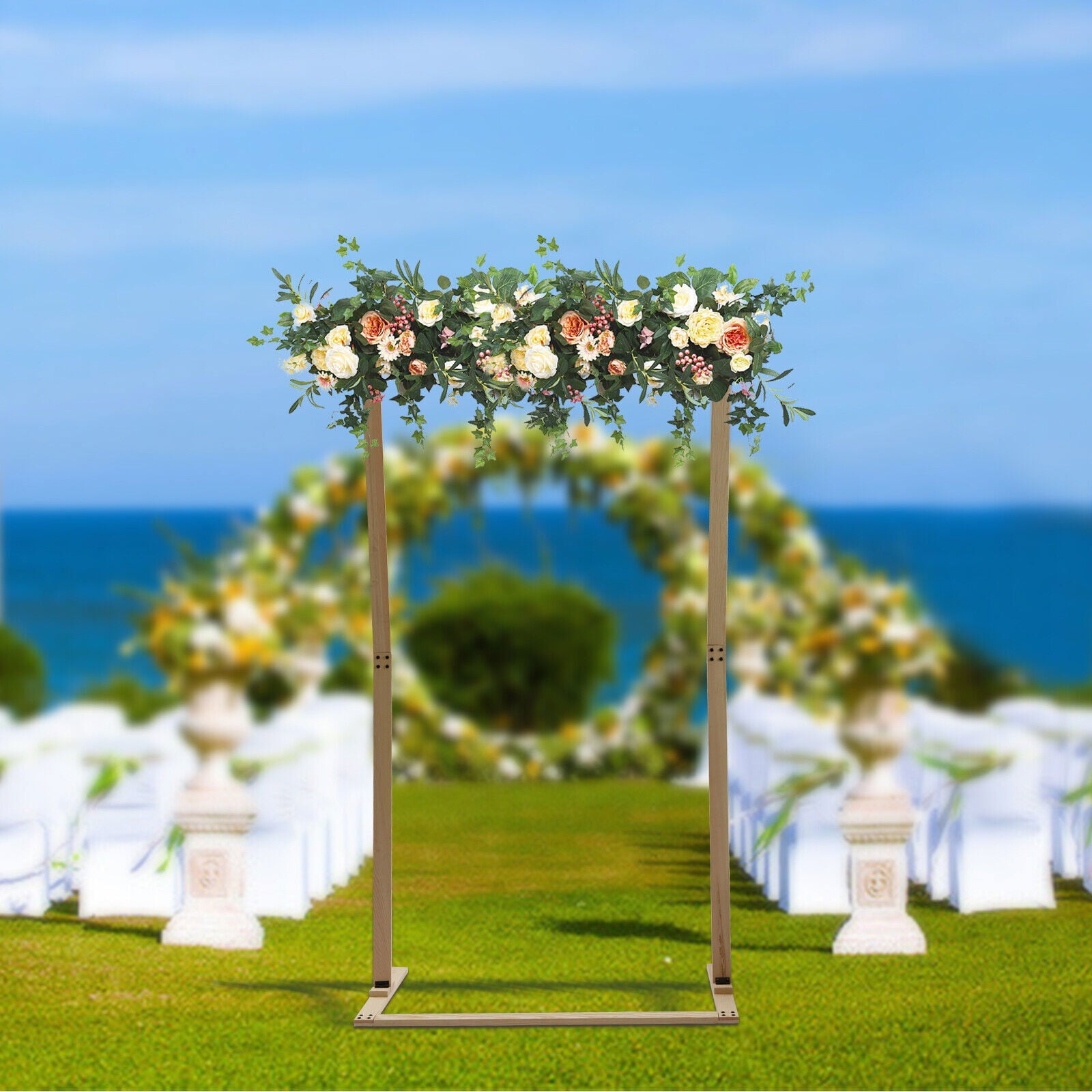 Flkoendmall 7ft Wood Square Wedding Arch Outdoor Party Backdrop Romantic Frame Arbor Decor