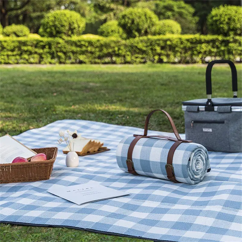 Leather Strap Colorful Portable Foldable Thick picnic blanket Camping Mat