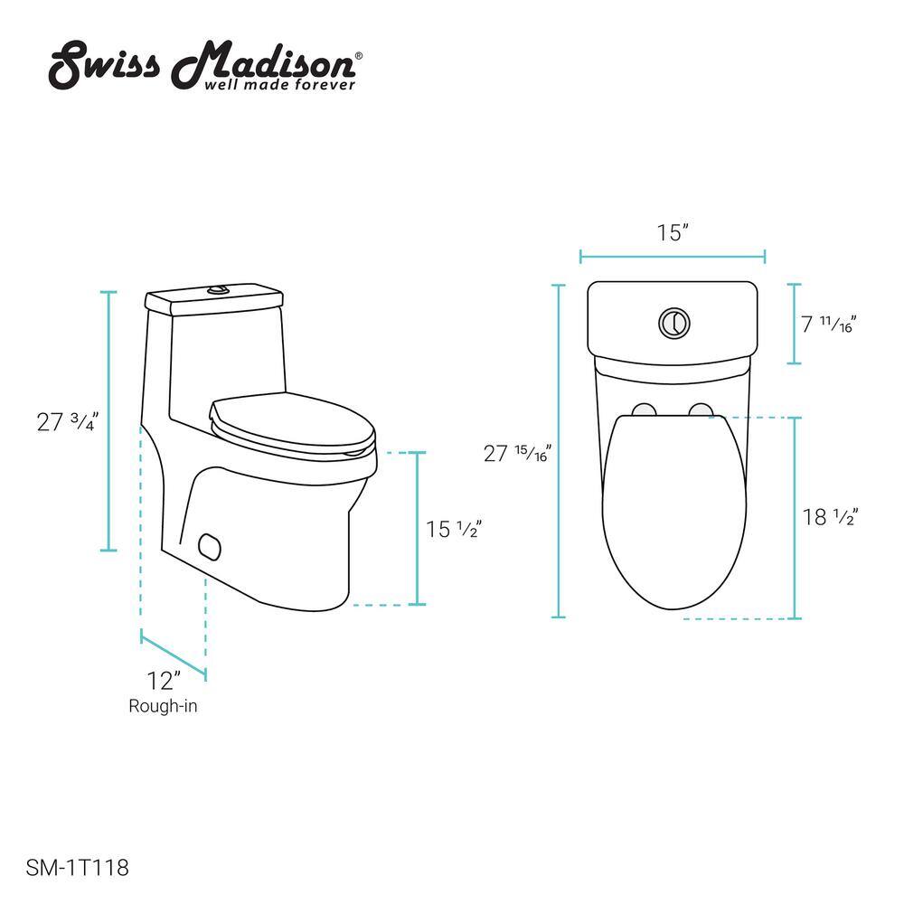 Swiss Madison Virage 1-piece 0.81.28 GPF Dual Flush Elongated Toilet in White Seat Included SM-1T118