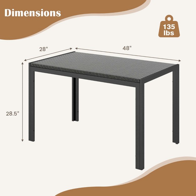 Costway Patio 48 Inch Wicker Dining Table For 6 Rectangular Table With Rattan Tabletop