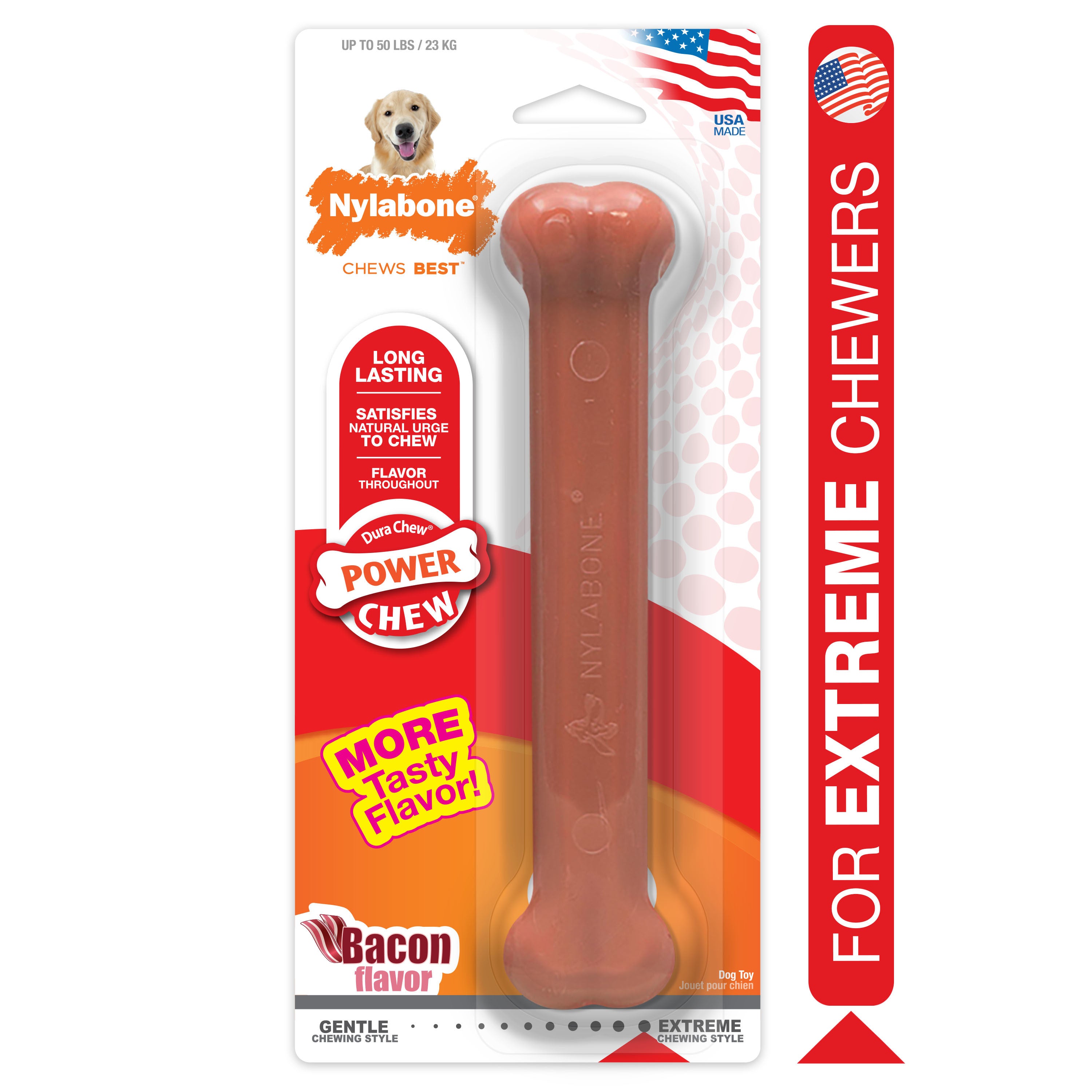 Nylabone Power Chew Flavored Durable Chew Toy for Dogs Bacon Large/Giant (1 Count)