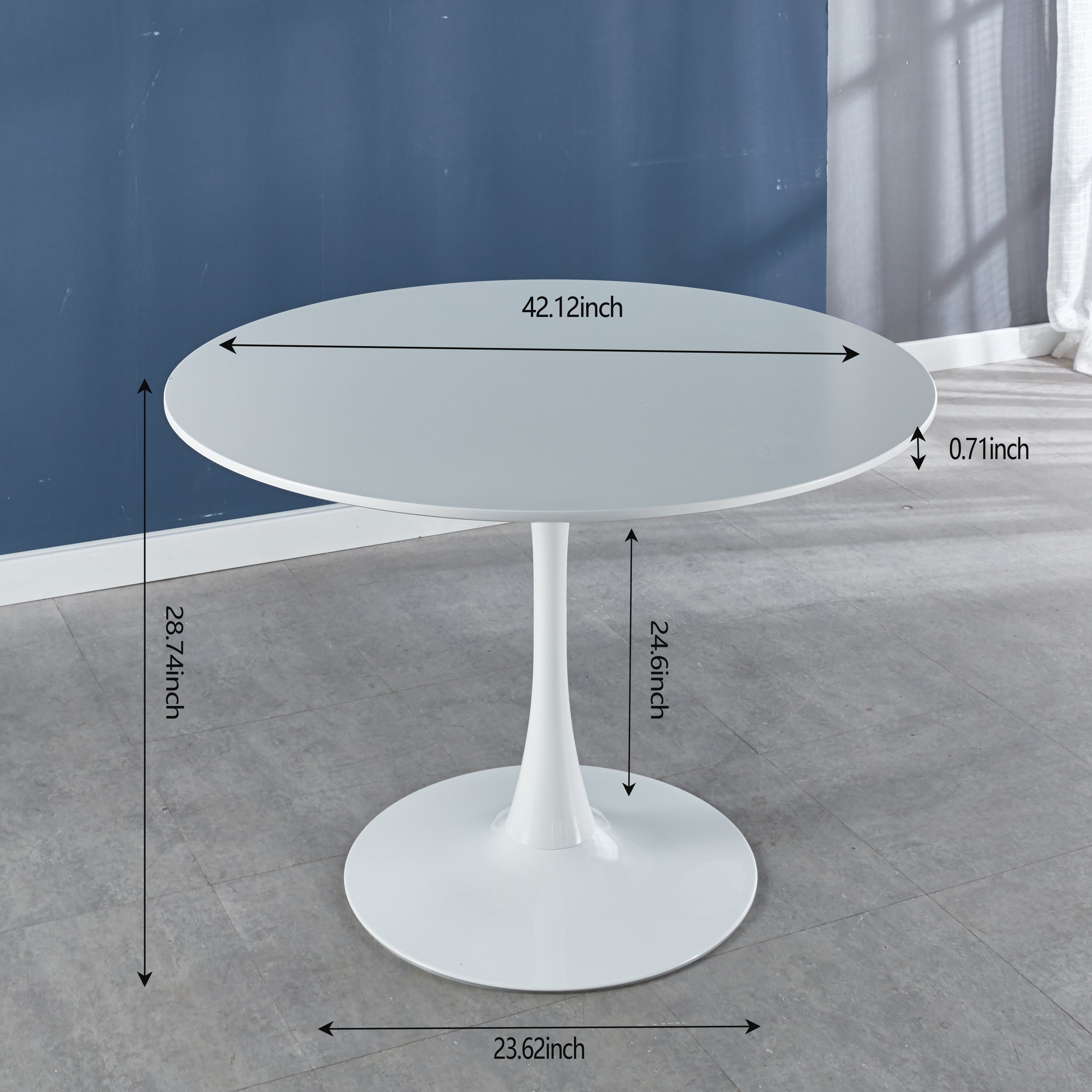 42 inch White Round Dining Kitchen Table Pedestal Base Mid-Century Modern Tulip Circle Table