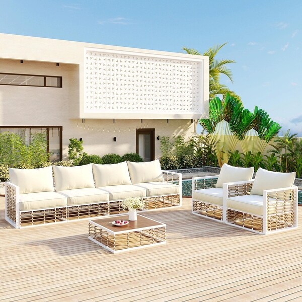 Modern Minimalist 7Piece Metal Patio Sectional Sofa Set