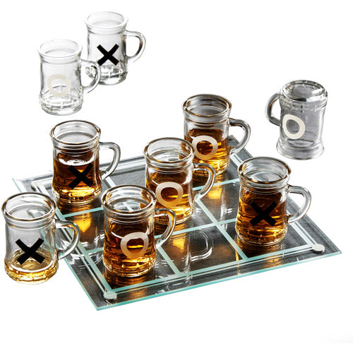 Game Night Tic-Tac-Toe Drinking Game Set with Mini Beer Mugs