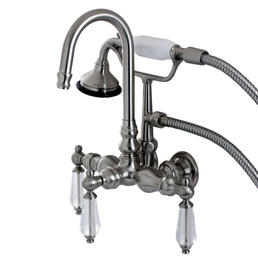 Aqua Eden Crystal 3-Handle Claw Foot Tub Faucet with Hand Shower in Brushed Nickel HAE7T8WLL