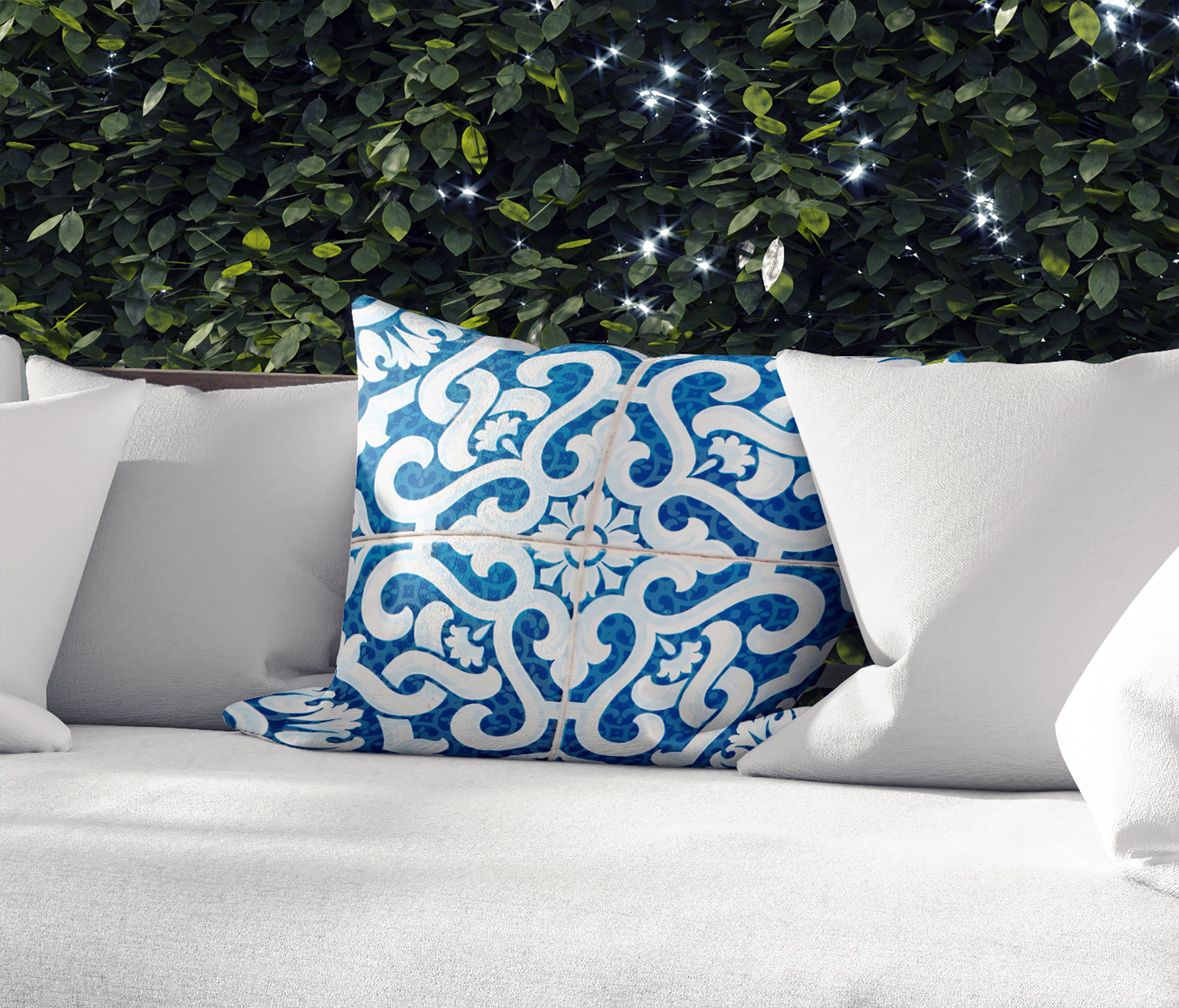 Lace Blue 2 Outdoor Pillow by Kavka Designs