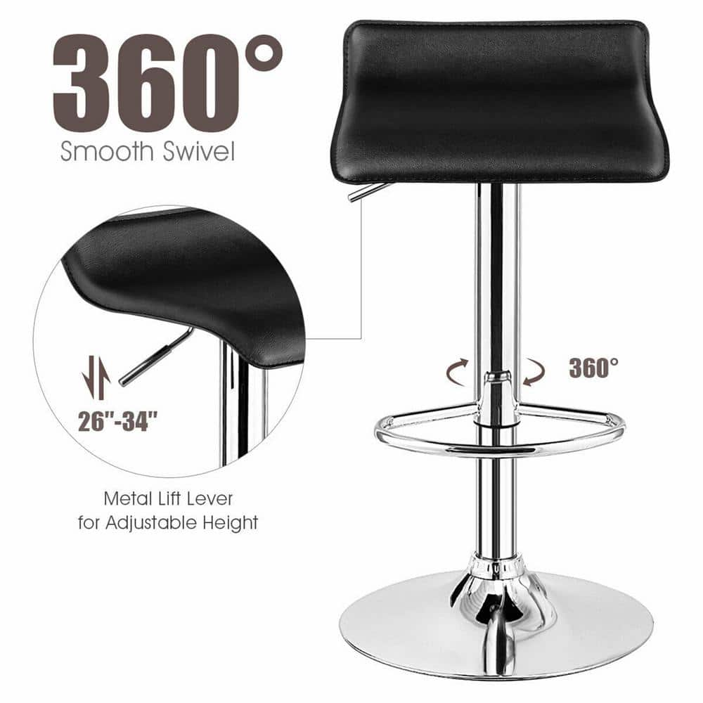 Gymax 34 in. Swivel Bar Stool Backless Metal PU Leather Adjustable Kitchen Counter Bar Chairs Black (Set of 4) GYM05656