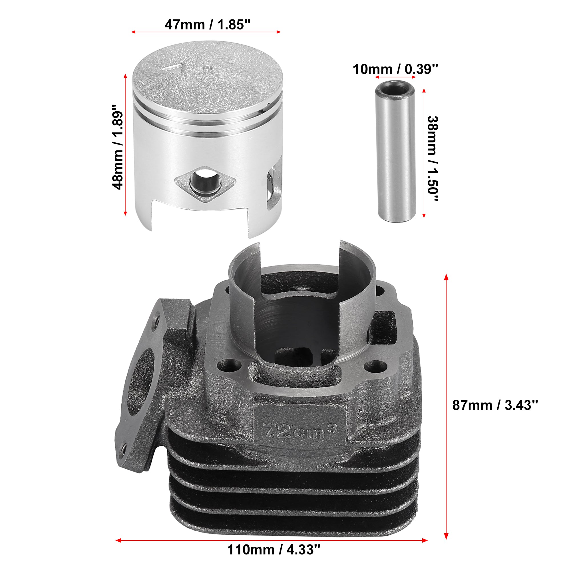 Scooter Cylinder Big Bore Kit with 10mm Piston Pin for Yamaha Jog Zuma 2 Stroke 50cc