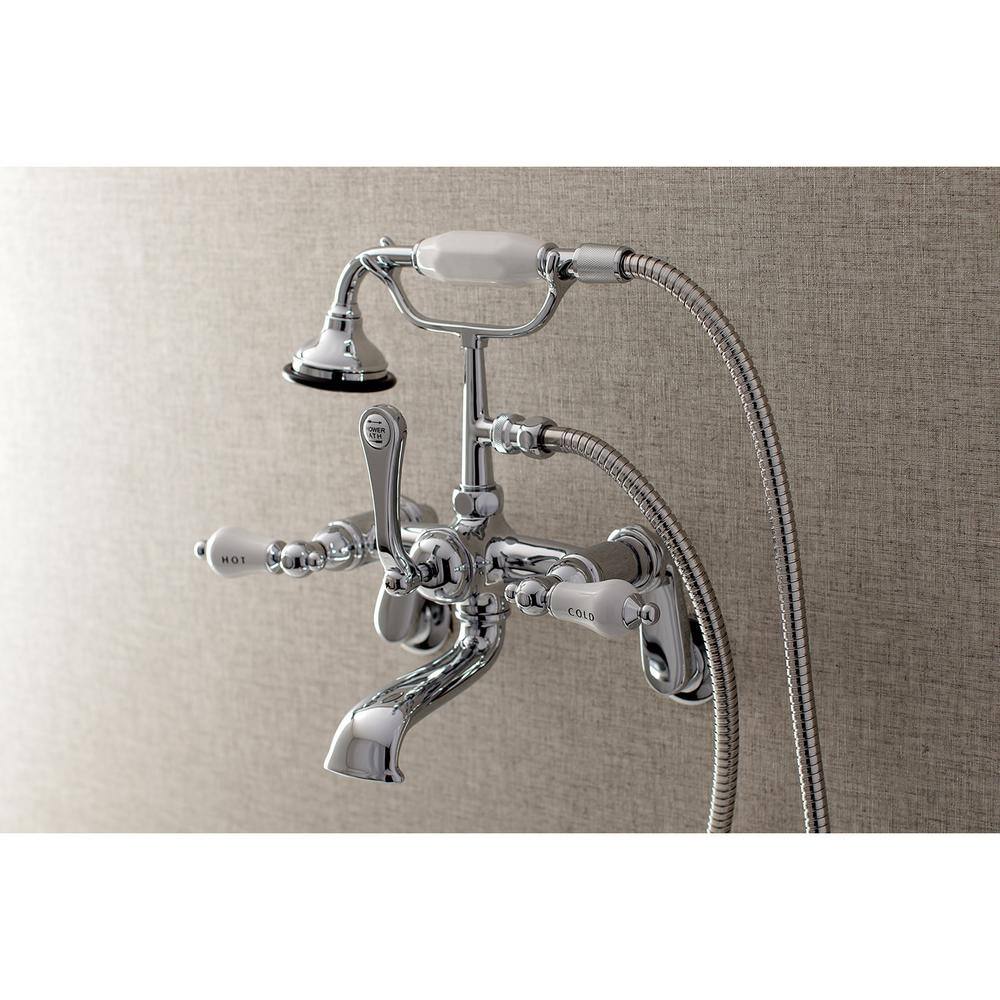 Kingston Brass Traditional Adjustable Center 3-Handle Claw Foot Tub Faucet with Handshower in Chrome HAE54T1