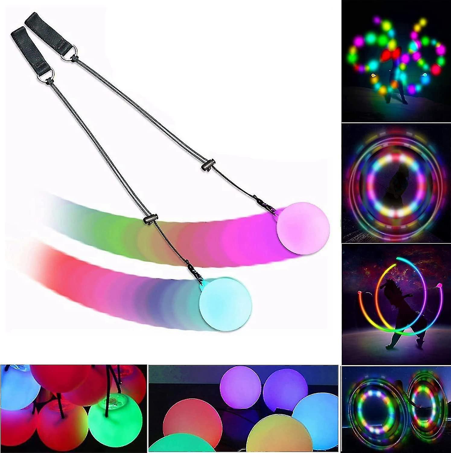 Led Poi Balls， Soft Glow Poi Balls， Rainbow Fade High Strobe Spinning Swirling Light Rave Toy Poi Ball