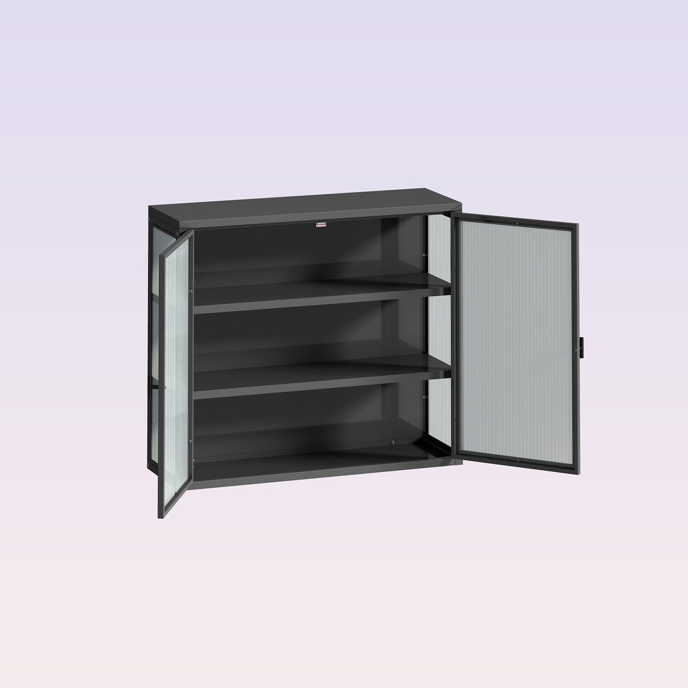 Modern Two door Wall Cabinet with Featuring Three tier Storage