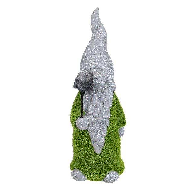 Faux Moss Covered Gnome With Shovel Outdoor Garden Statue