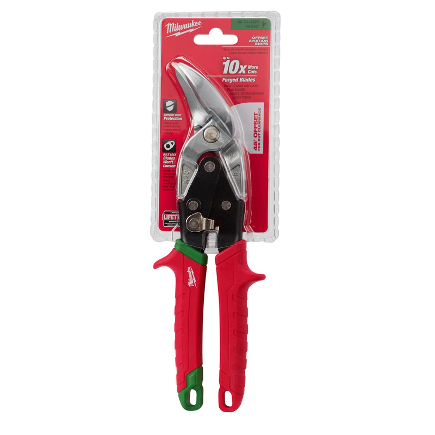 MW 10 in. Forged Alloy Steel Right Serrated Offset Aviation Snips 22 Ga. 1 pk