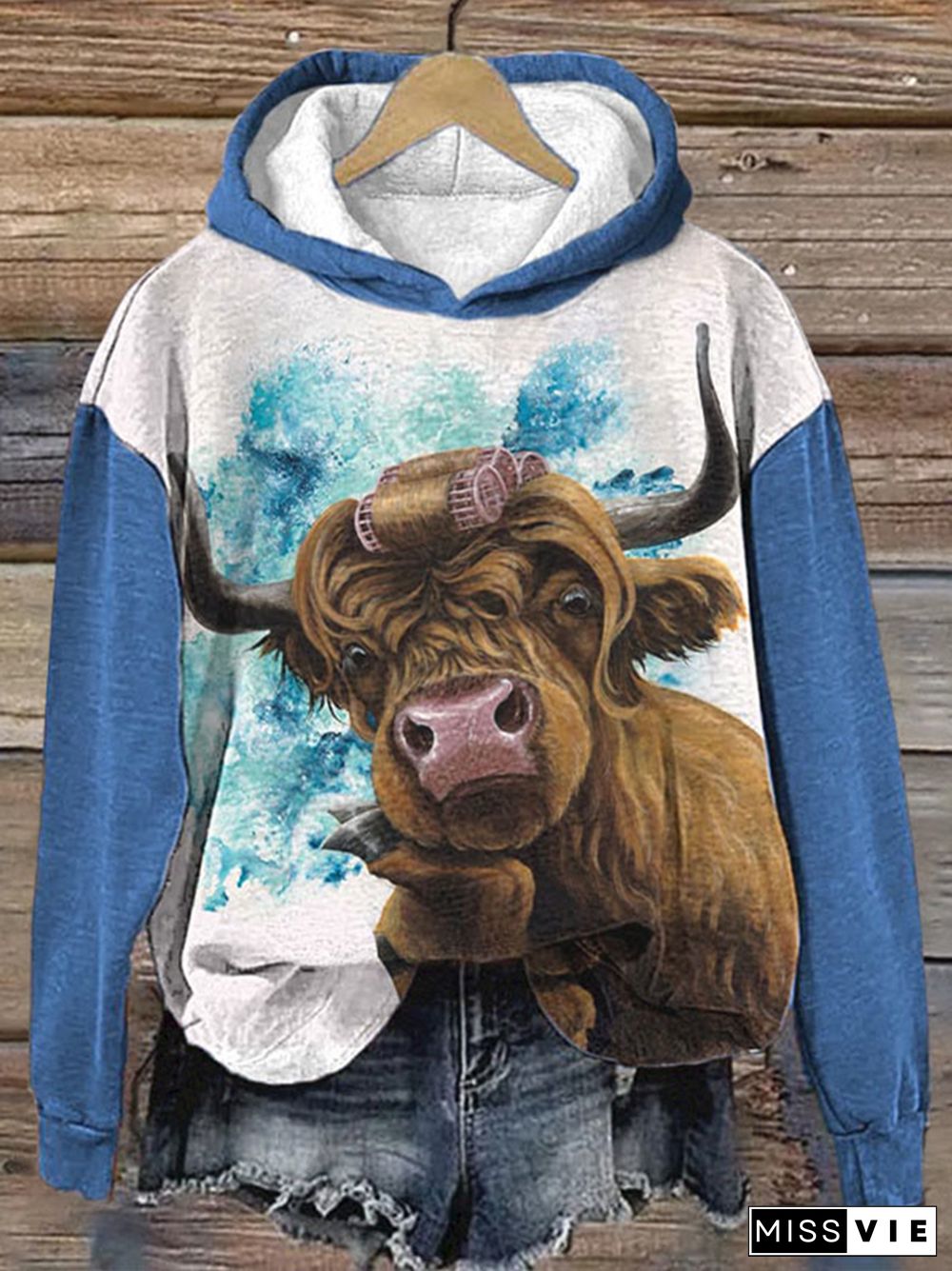 Women's Highland Cow Print Casual Hooded Sweatshirt