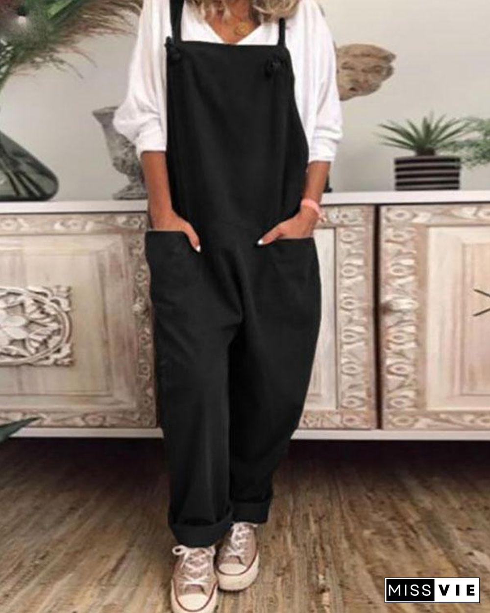 Womens Plus Size S-5XL Overalls Casual Loose Jumpsuit