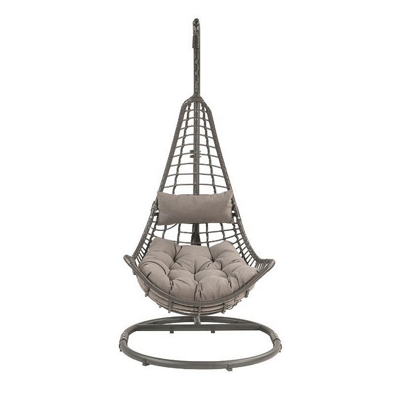 Patio Hanging Chair with Tear Drop Shape and Thick Cushions， Gray