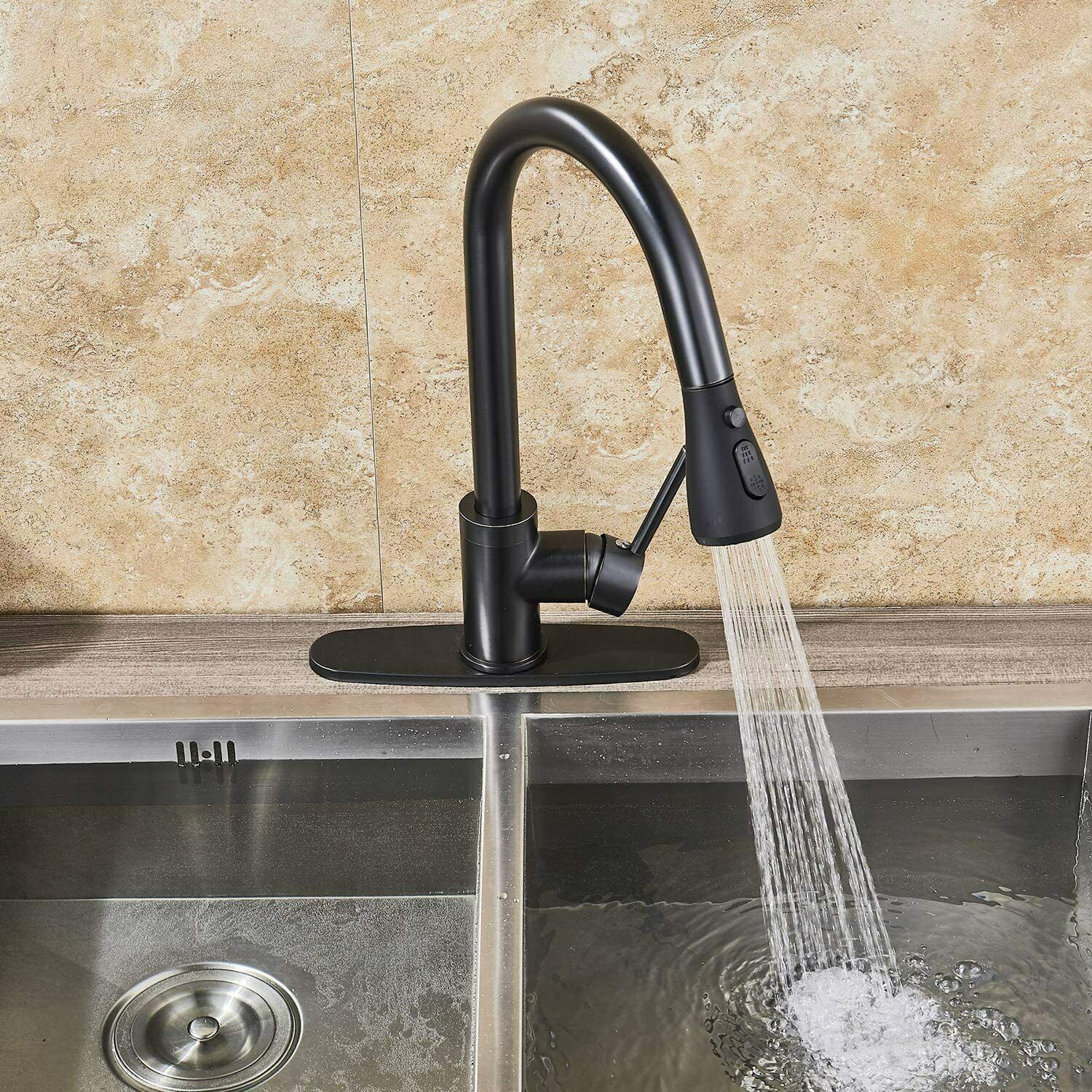 Matte Black Kitchen Faucet Sink Pull Down Sprayer Single Handle Swivel Mixer Tap