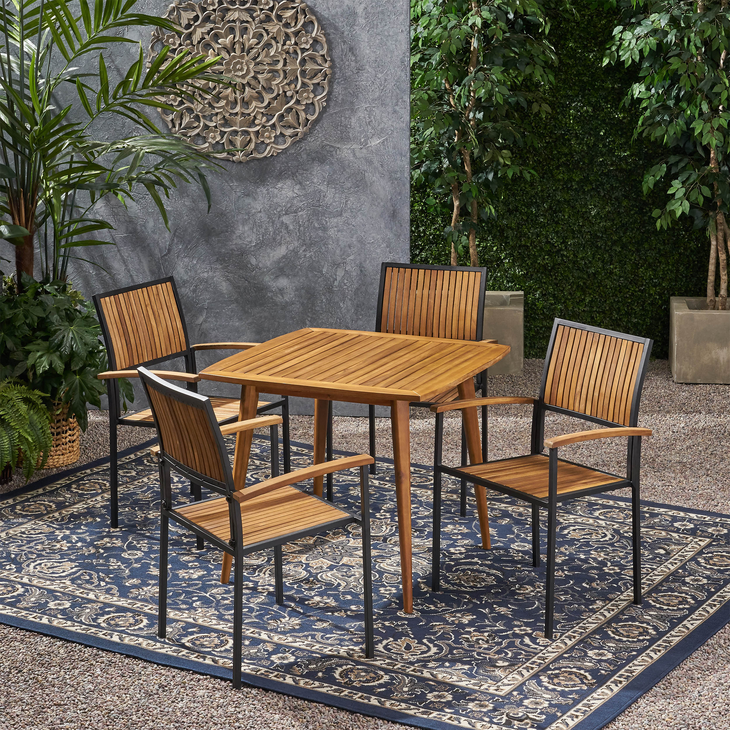 Tabitha Outdoor 4 Seater Acacia Wood Square Dining Set