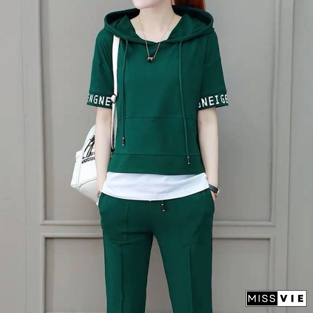 Two Piece Outfits Set Plus Size For Women Tracksuits Hooded Top And Wide Pants Suits Summer Autumn Co-Ord Sets Clothing