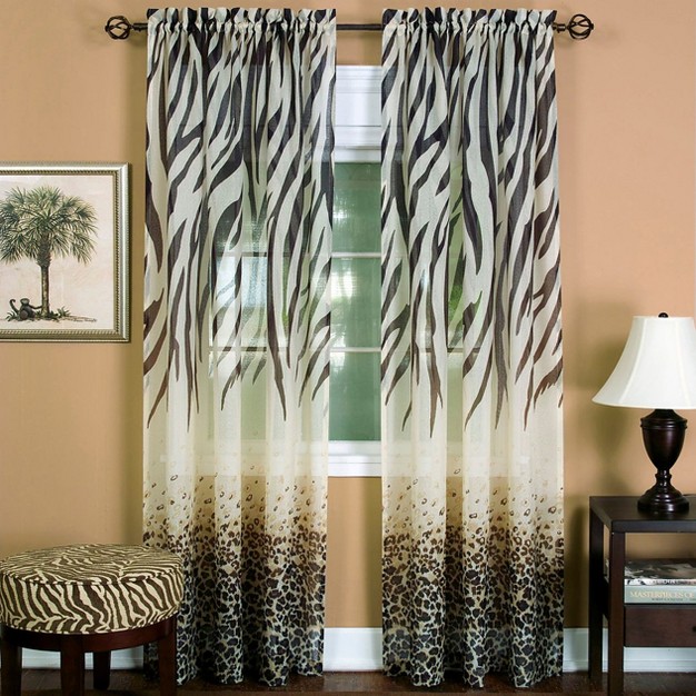 Kate Aurora 2 Piece Safari Themed Animal Print Rod Pocket Sheer Window Curtain Panels