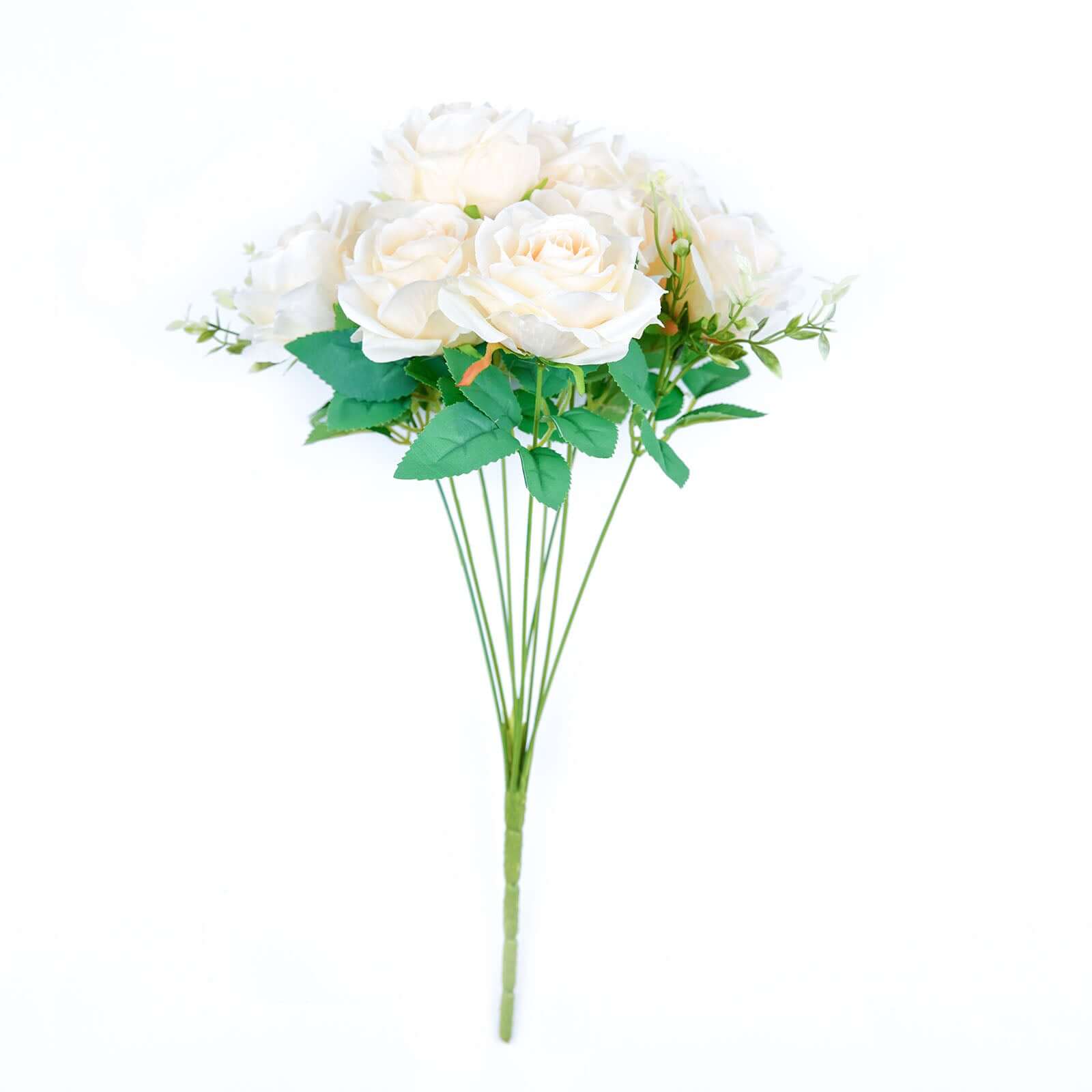 2 Bushes Cream Artificial Silk Rose Flower Arrangements, Real Touch Long Stem Flower Bouquet 18