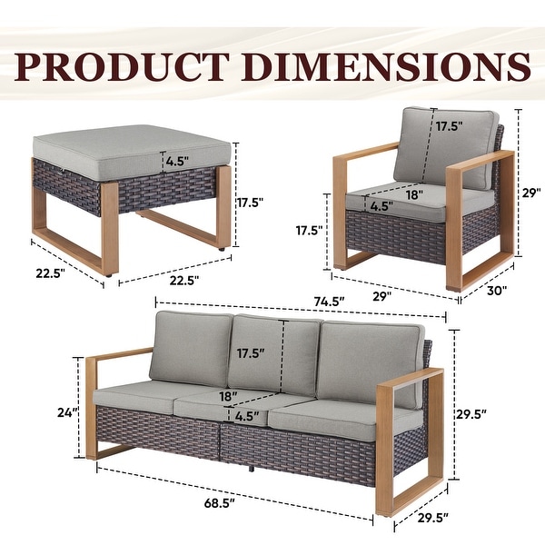 All Weather Wicker Chair with 3Seat Sofa Ottoman