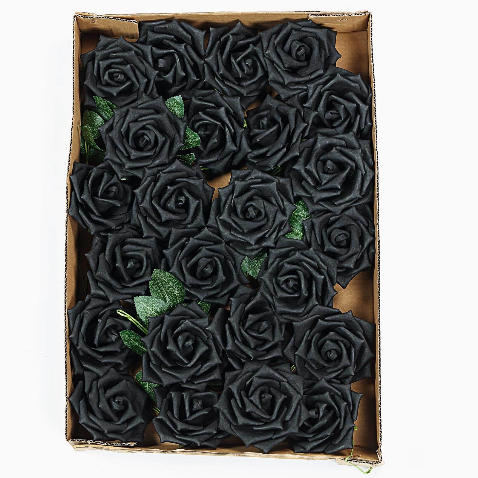 24 Roses Black Artificial Foam Flowers With Stem Wire and Leaves 5