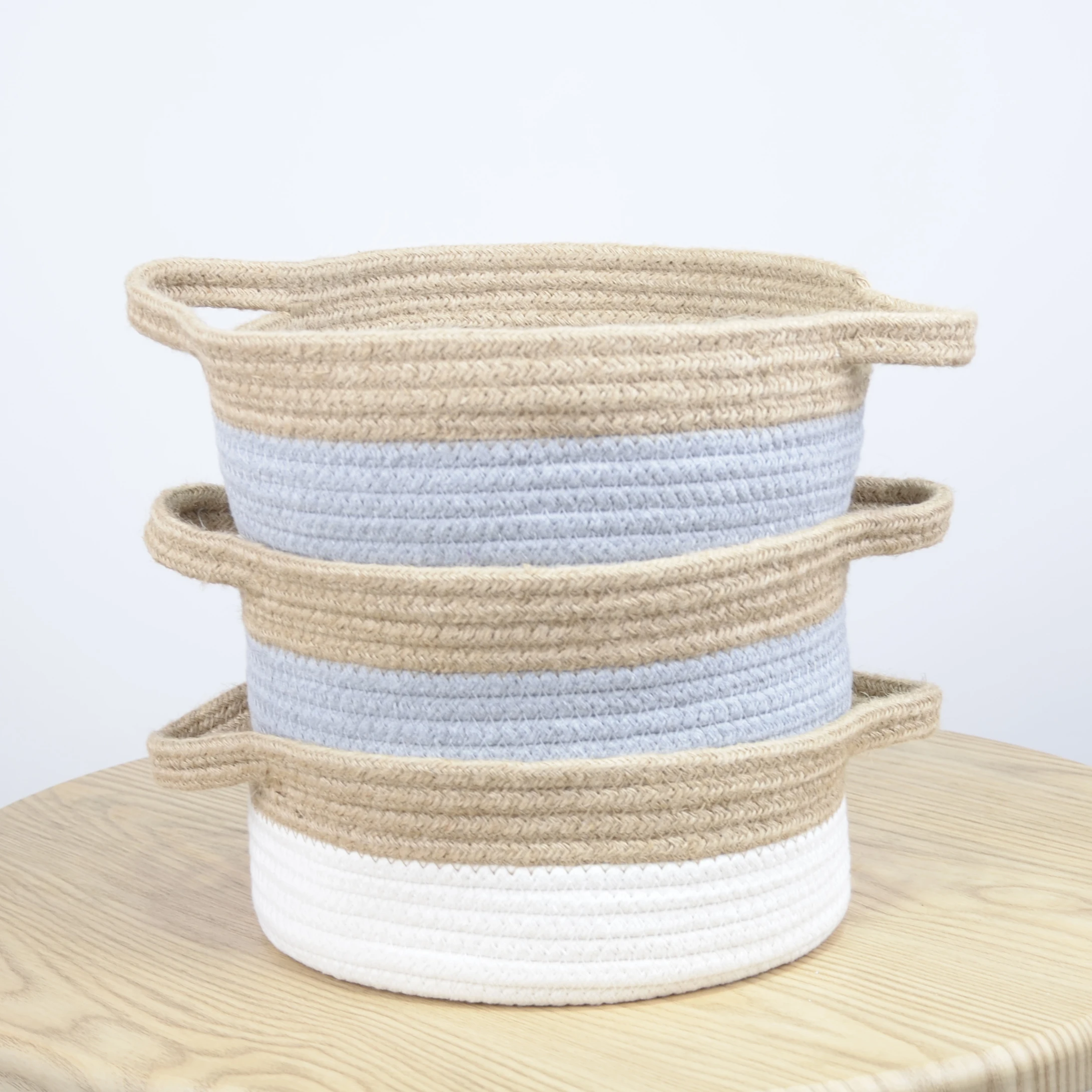 Cotton rope storage basket style hand woven desktop clutter organizer