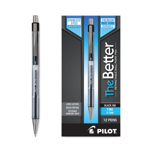 Pilot Better Retractable Ballpoint Pen， Fine 0.7mm， Black Ink， Tinted Barrel， Dozen (30000)