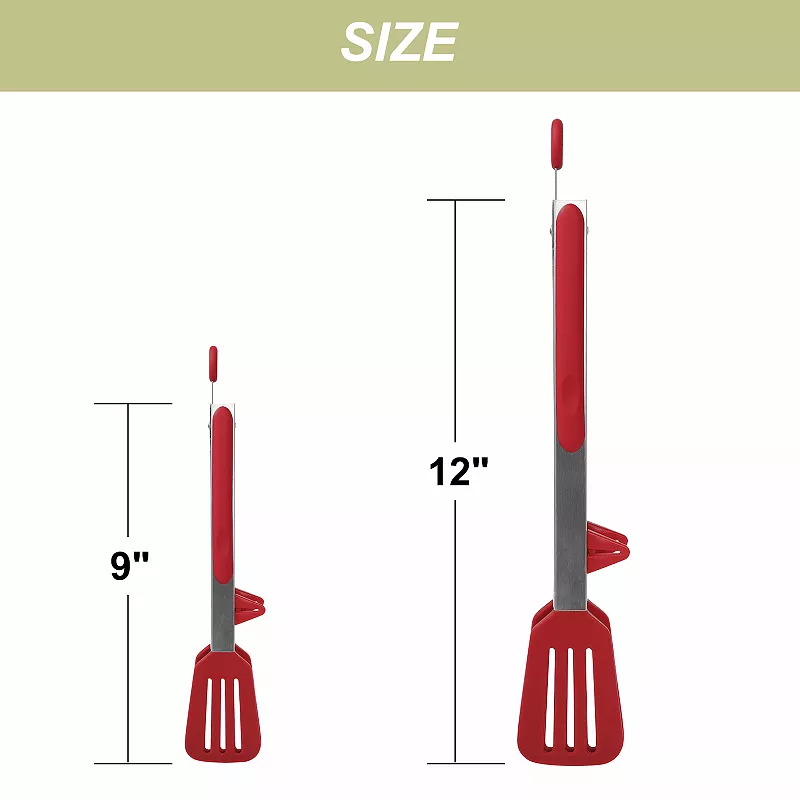 Kitchen Tong Set for Cooking Stainless Steel Tongs with Stands Silicone 2Pcs