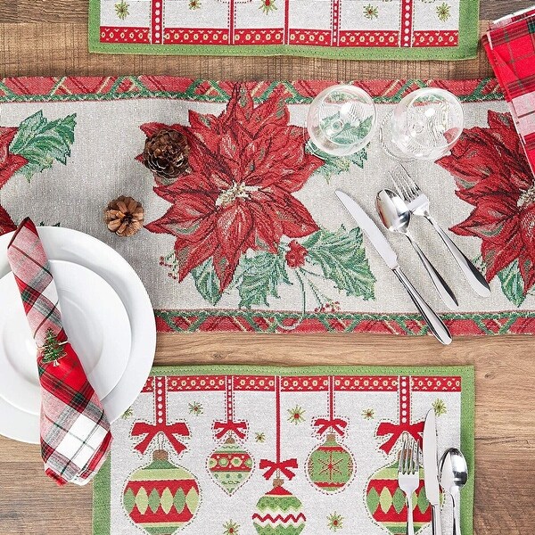 Christmas Poinsettias Woven Table Runner